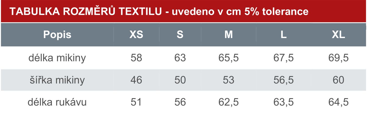 velikost mikina v centimetrech